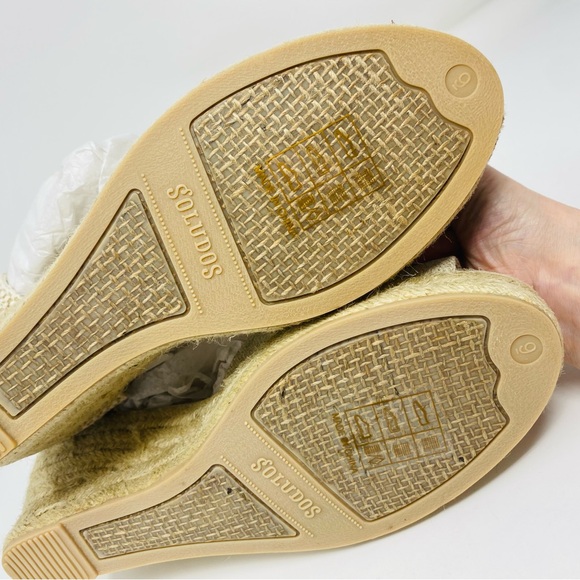 NWT Soludos Sandals Open Toe Midwedge Linen in Platinum Size 9 - Picture 7 of 11